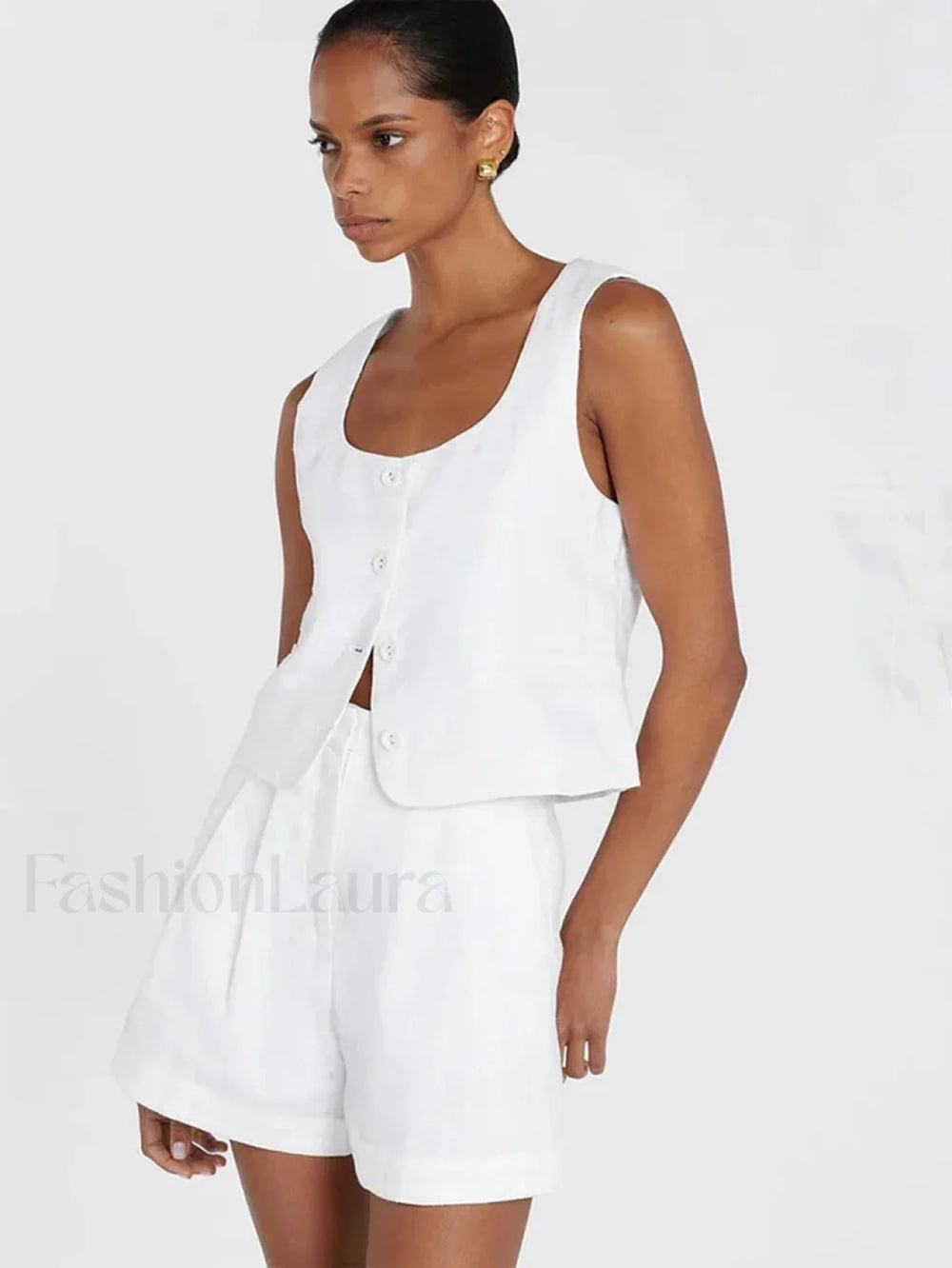 Square Collar Pajama Shorts Two Piece Set