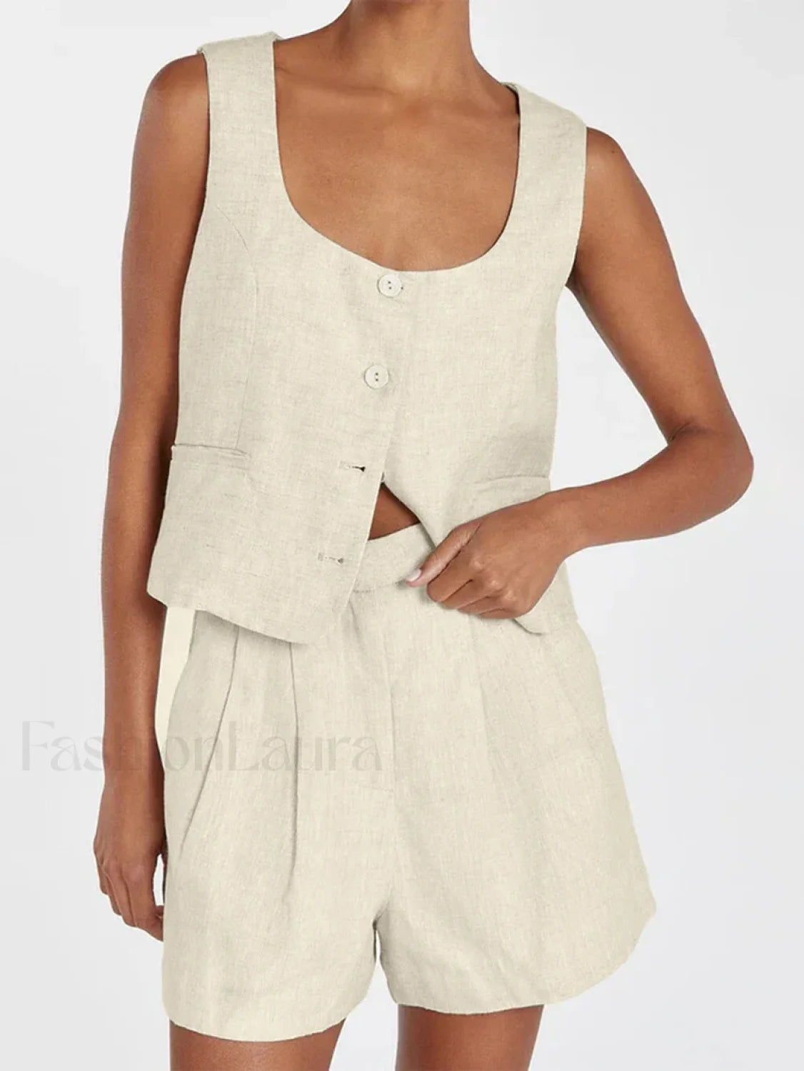 Square Collar Pajama Shorts Two Piece Set Secondary image