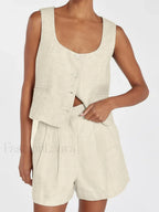 Square Collar Pajama Shorts Two Piece Set