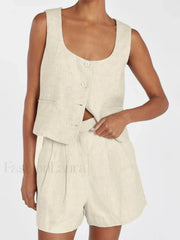 Square Collar Pajama Shorts Two Piece Set