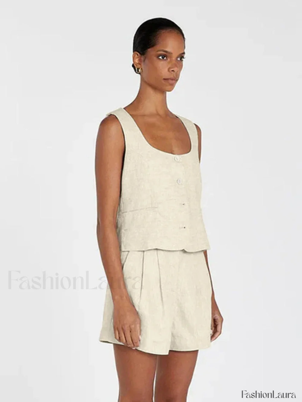 Square Collar Pajama Shorts Two Piece Set