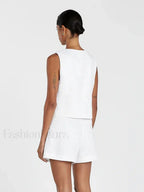 Square Collar Pajama Shorts Two Piece Set