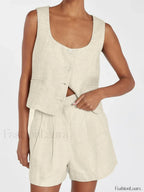 Square Collar Pajama Shorts Two Piece Set