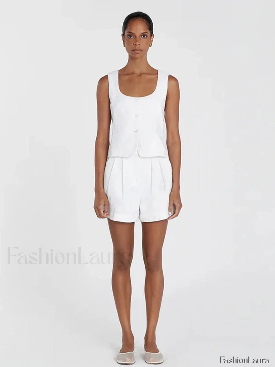 Square Collar Pajama Shorts Two Piece Set WHITE / S