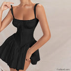 Square Neck Ballet Floral Dress Black / S