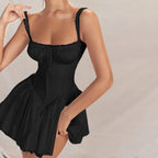 Square Neck Ballet Floral Dress Black / S