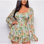Square Neck Jumpsuit Floral Dress