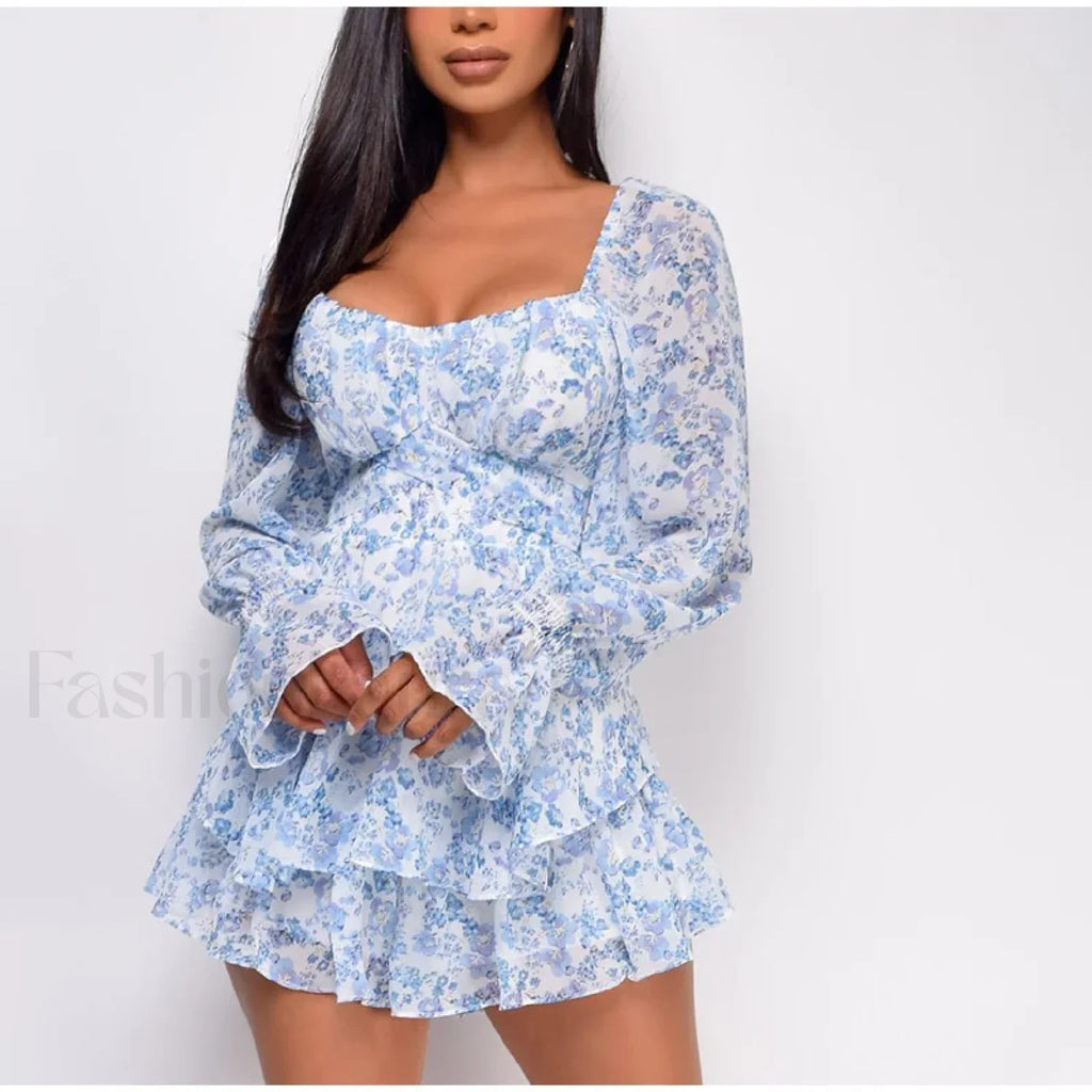 Square Neck Jumpsuit Floral Dress