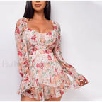 Square Neck Jumpsuit Floral Dress