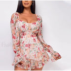 Square Neck Jumpsuit Floral Dress Pink / S