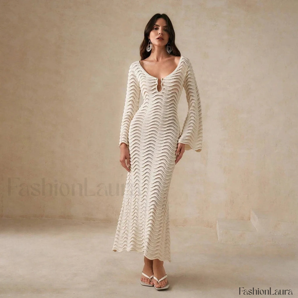 Square Neck Loose Jumper Cover Up Beige / S