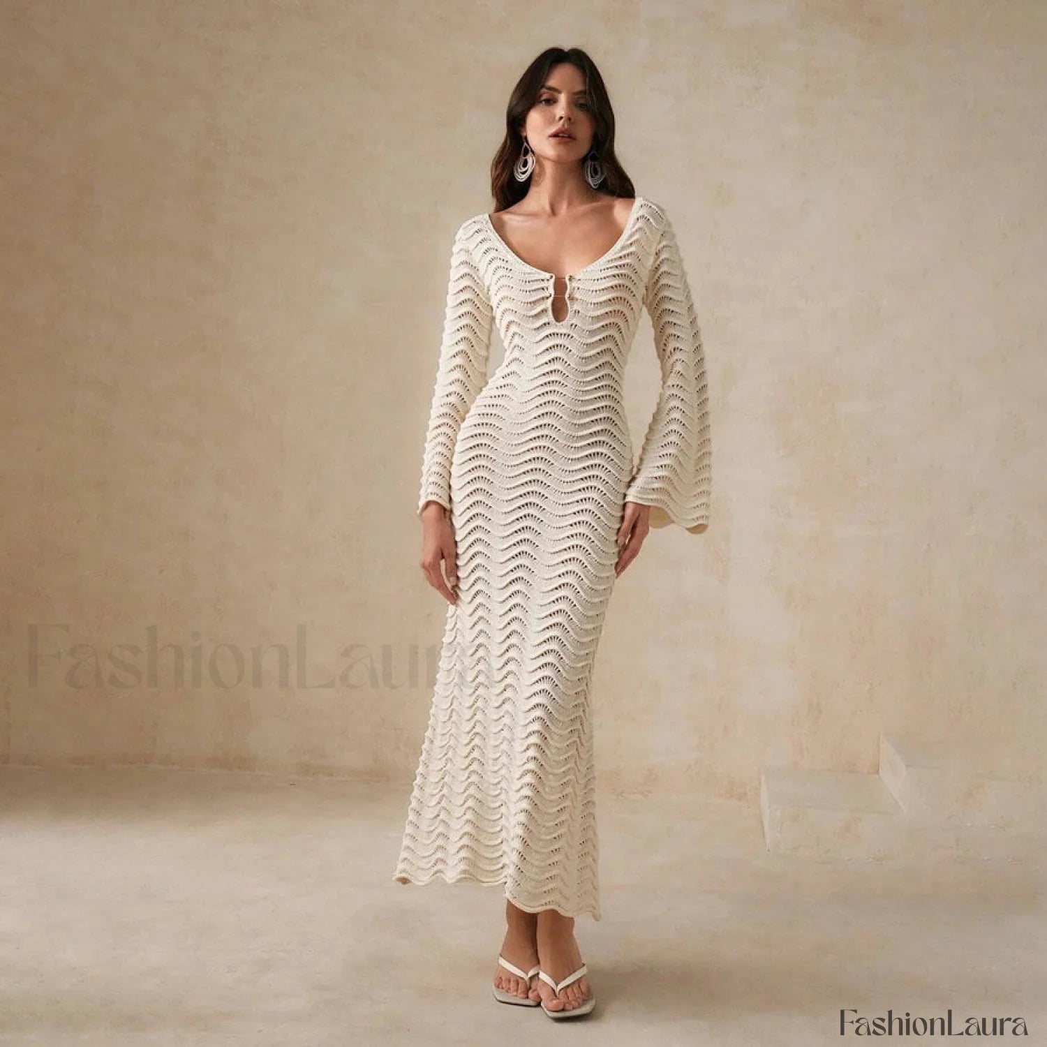 Square Neck Loose Jumper Cover Up Beige / S
