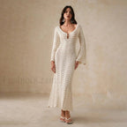 Square Neck Loose Jumper Cover Up Beige / S