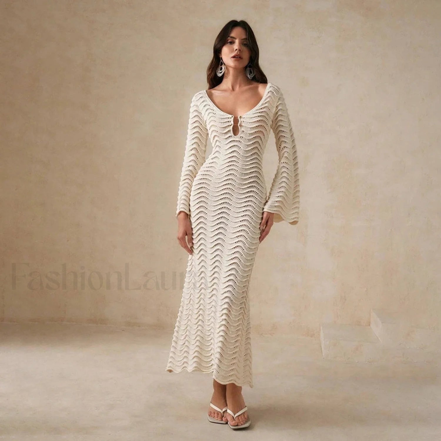 Square Neck Loose Jumper Cover Up Beige / S