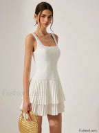 Square Neck Pleated Dress Dresses