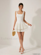 Square Neck Pleated Dress Dresses