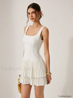 Square Neck Pleated Dress Dresses