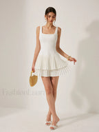 Square Neck Pleated Dress Dresses