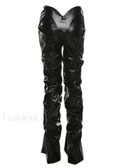 Stacked Low Waist Pu Pants Pants
