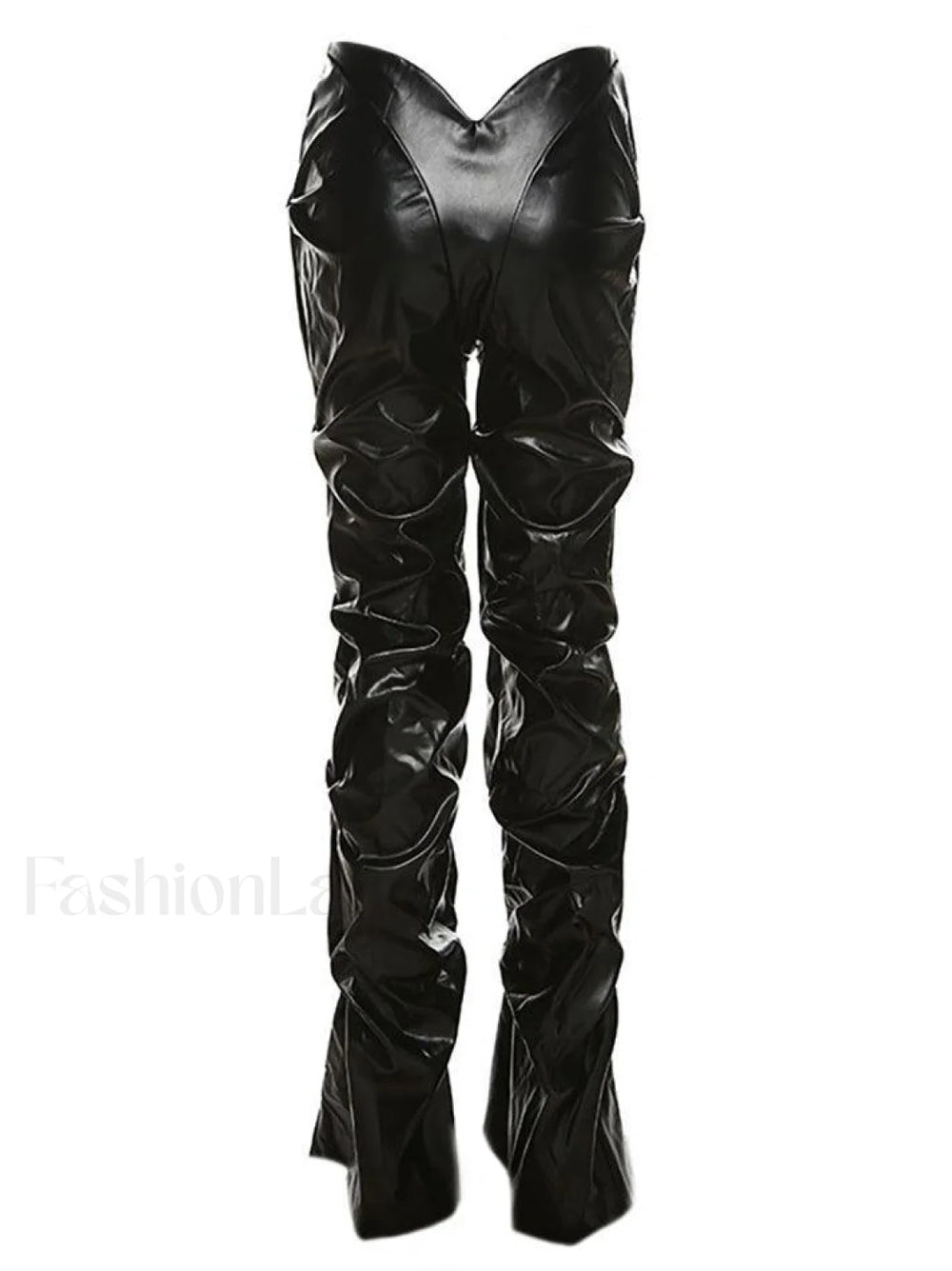 Stacked Low Waist Pu Pants Pants