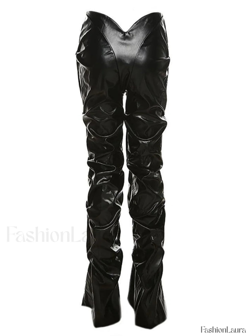 Stacked Low Waist Pu Pants Pants