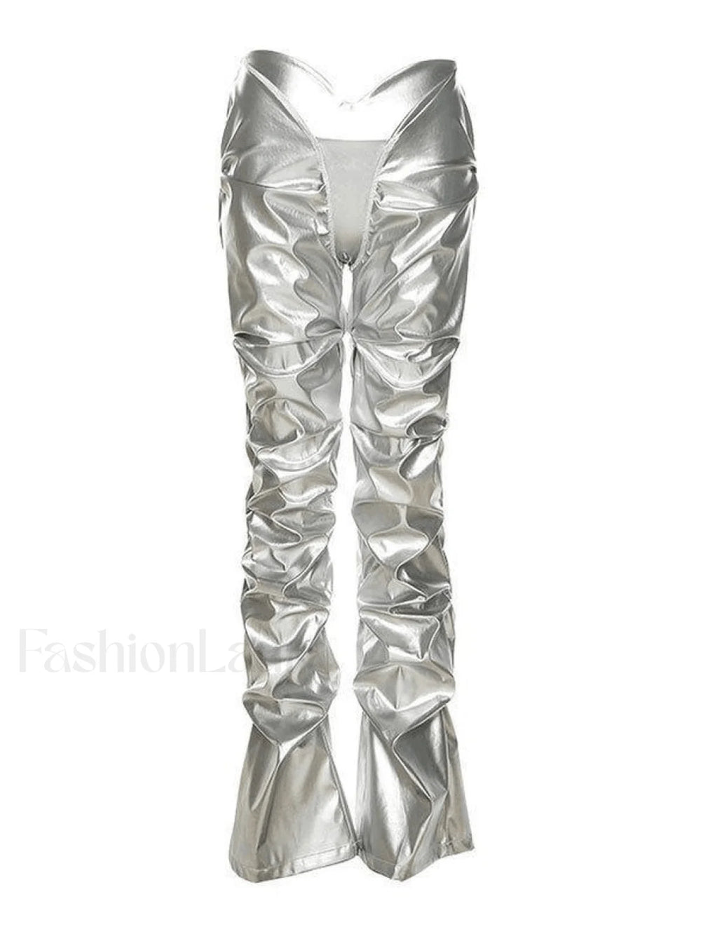 Stacked Low Waist Pu Pants Silver / S Pants