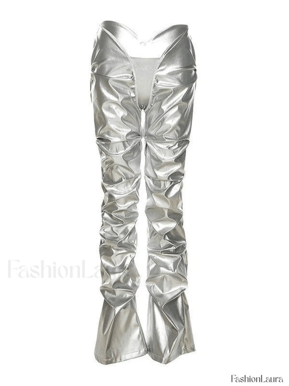 Stacked Low Waist Pu Pants Silver / S Pants