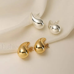 Stainless Steel Gold Plated Tear Drop Earrings Lightweight Smooth Metal Waterdrop Hoop Earring