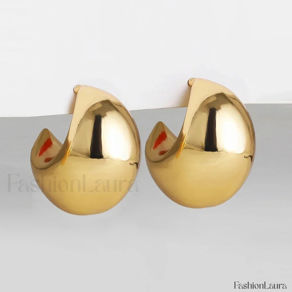 Stainless Steel Gold Plated Tear Drop Earrings Lightweight Smooth Metal Waterdrop Hoop Earring Gold