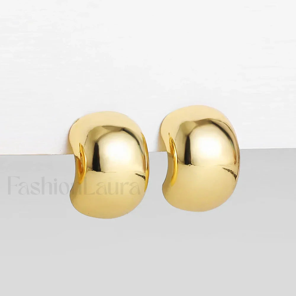 Stainless Steel Gold Plated Tear Drop Earrings Lightweight Smooth Metal Waterdrop Hoop Earring Gold Ring