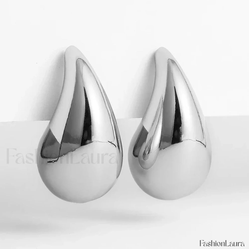 Stainless Steel Gold Plated Tear Drop Earrings Lightweight Smooth Metal Waterdrop Hoop Earring Sliver Drop