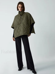 Stand Collar Quilted Trendy Puffer Cape Coat ArmyGreen / S Winter Coats