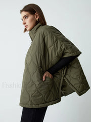 Stand Collar Quilted Trendy Puffer Cape Coat Winter Coats