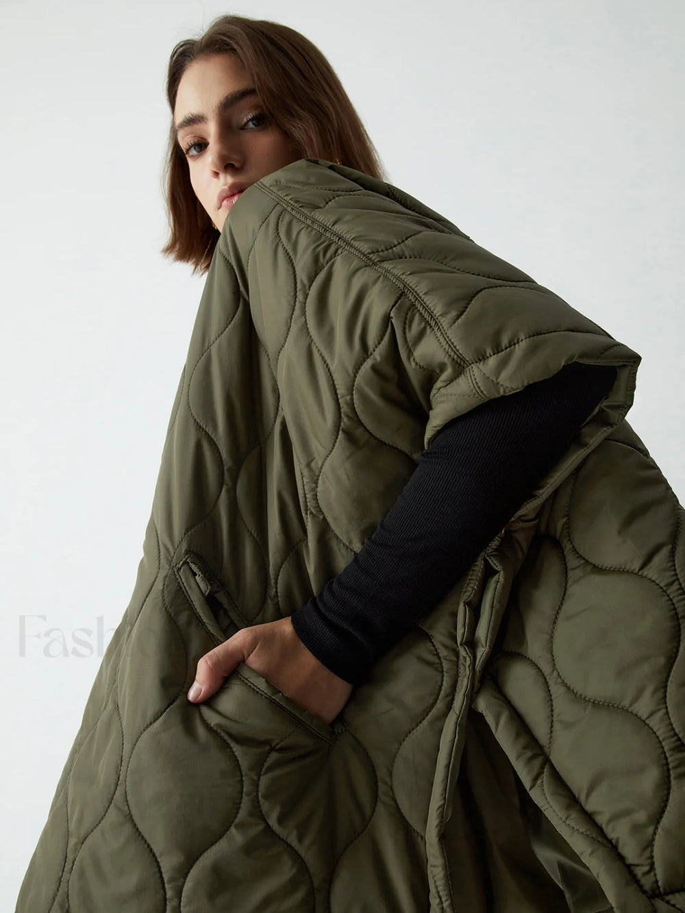 Stand Collar Quilted Trendy Puffer Cape Coat Winter Coats