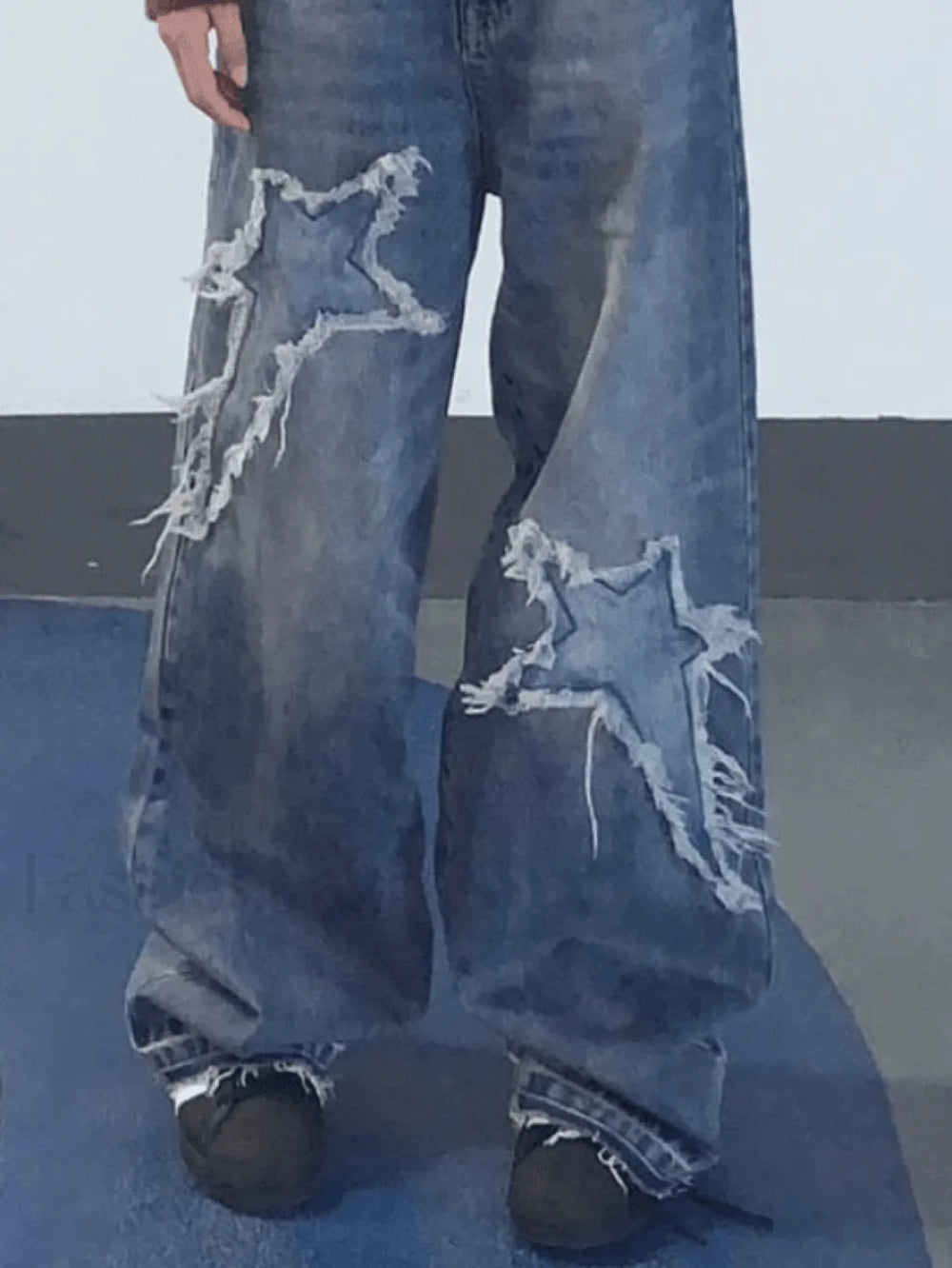 Star Patch Distressed Blue Boyfriend Jeans Jeans