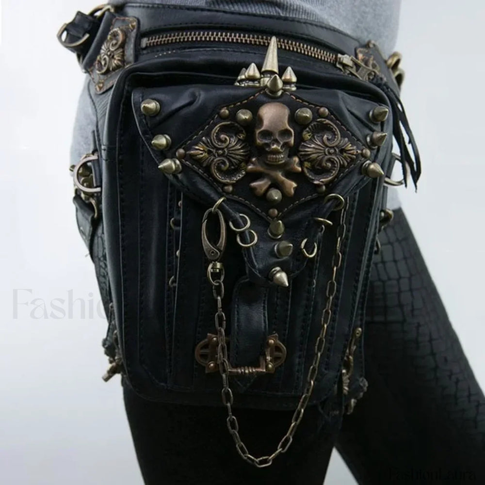 Steam Leg Fanny Belt Punk Messenger Mobile Waist Hip Phone Gothic Bag Black