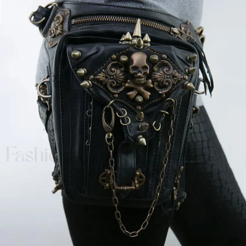 Steam Leg Fanny Belt Punk Messenger Mobile Waist Hip Phone Gothic Bag Black