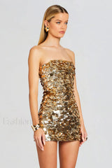 Stergiani Sequin Stylish Strapless Mini Dress