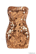 Stergiani Sequin Stylish Strapless Mini Dress XS / Champagne