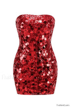 Stergiani Sequin Stylish Strapless Mini Dress XS / Red