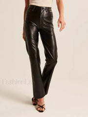 Straight Leg Graceful Faux Leather Pants Black / XS Pants