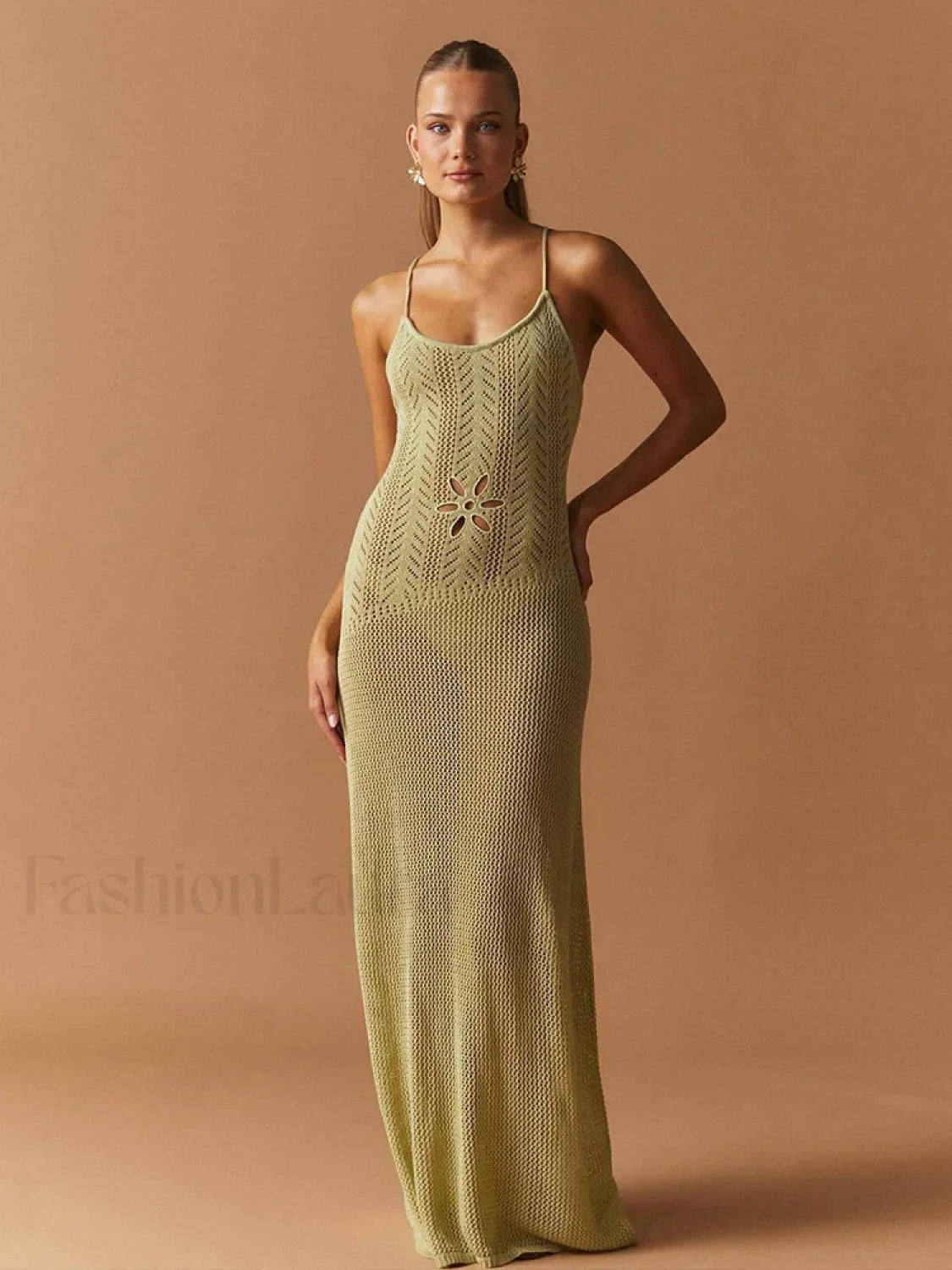 Strap Knitted Floral Cut Out Backless Slim Cover Up Secondary image
