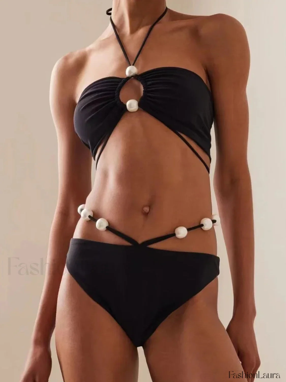 Strap Swimsuit Pearl Magda Bikini Set Black / S