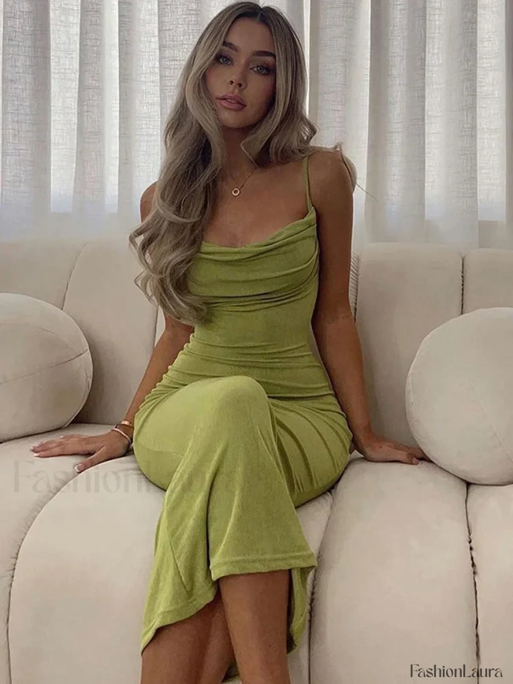 Strapless Backless Midi Dress Green / S