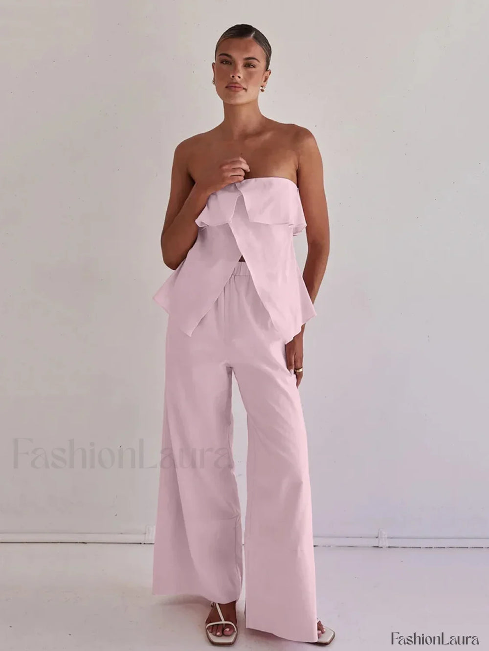 Strapless Backless Pajama Pants Two Piece Set