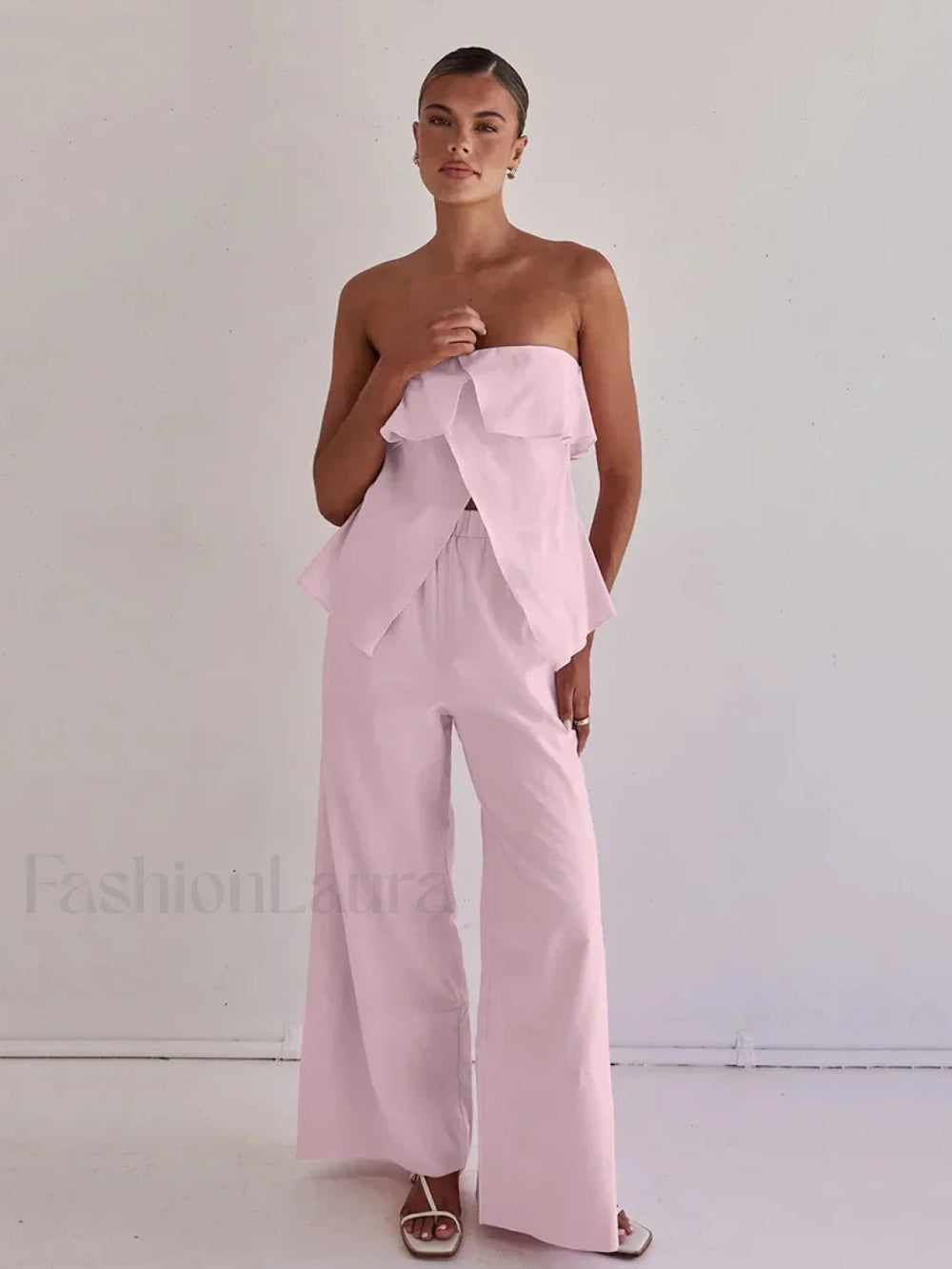 Strapless Backless Pajama Pants Two Piece Set