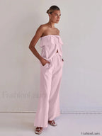 Strapless Backless Pajama Pants Two Piece Set