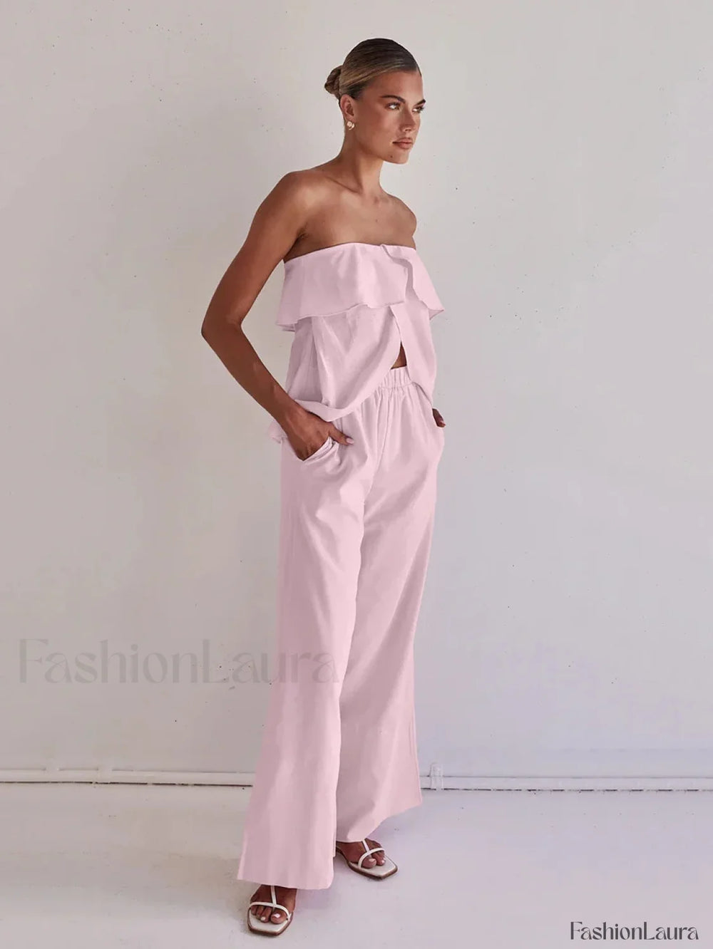 Strapless Backless Pajama Pants Two Piece Set