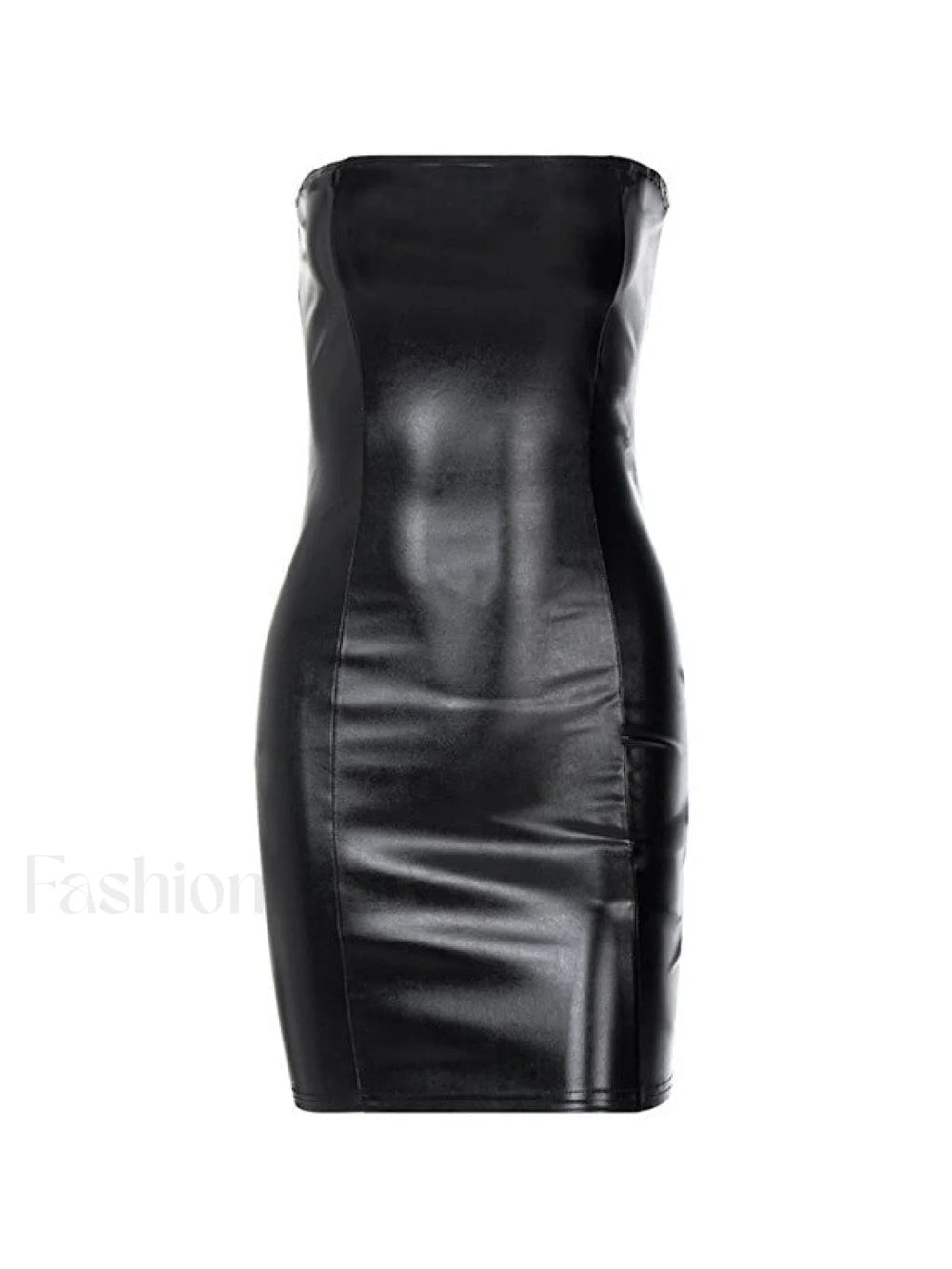 Strapless Black Faux Leather Mini Dress Mini Dresses