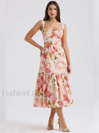 Strapless Bodycon Midi Floral Dress Pink / M